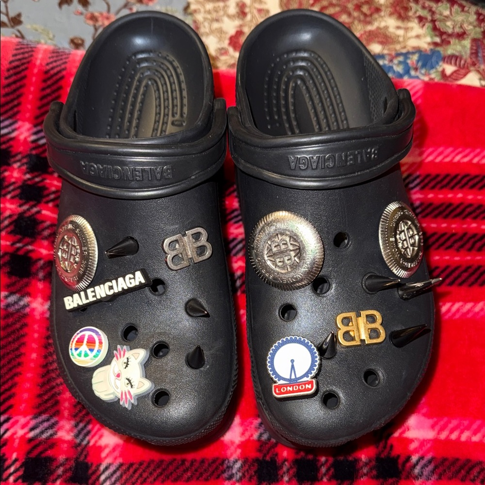 Balenciaga Black Platform Clogs with Embellishments